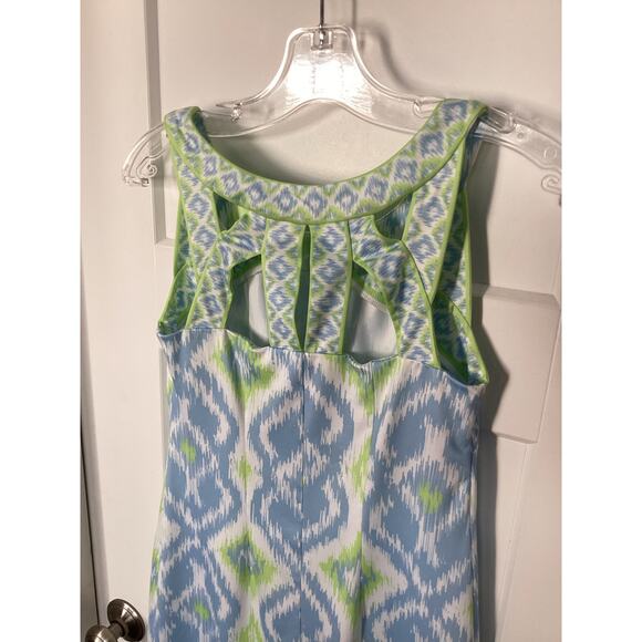 Gretchen Scott Women Isosceles Dress Kitt Ikat Periwinkle Summer Blue Lime Small - Picture 6 of 11